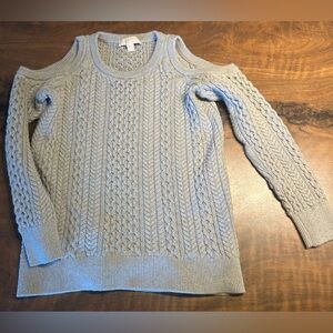 Michael Kors Gray Cold Shoulder Cable Knit Cotton Sweater